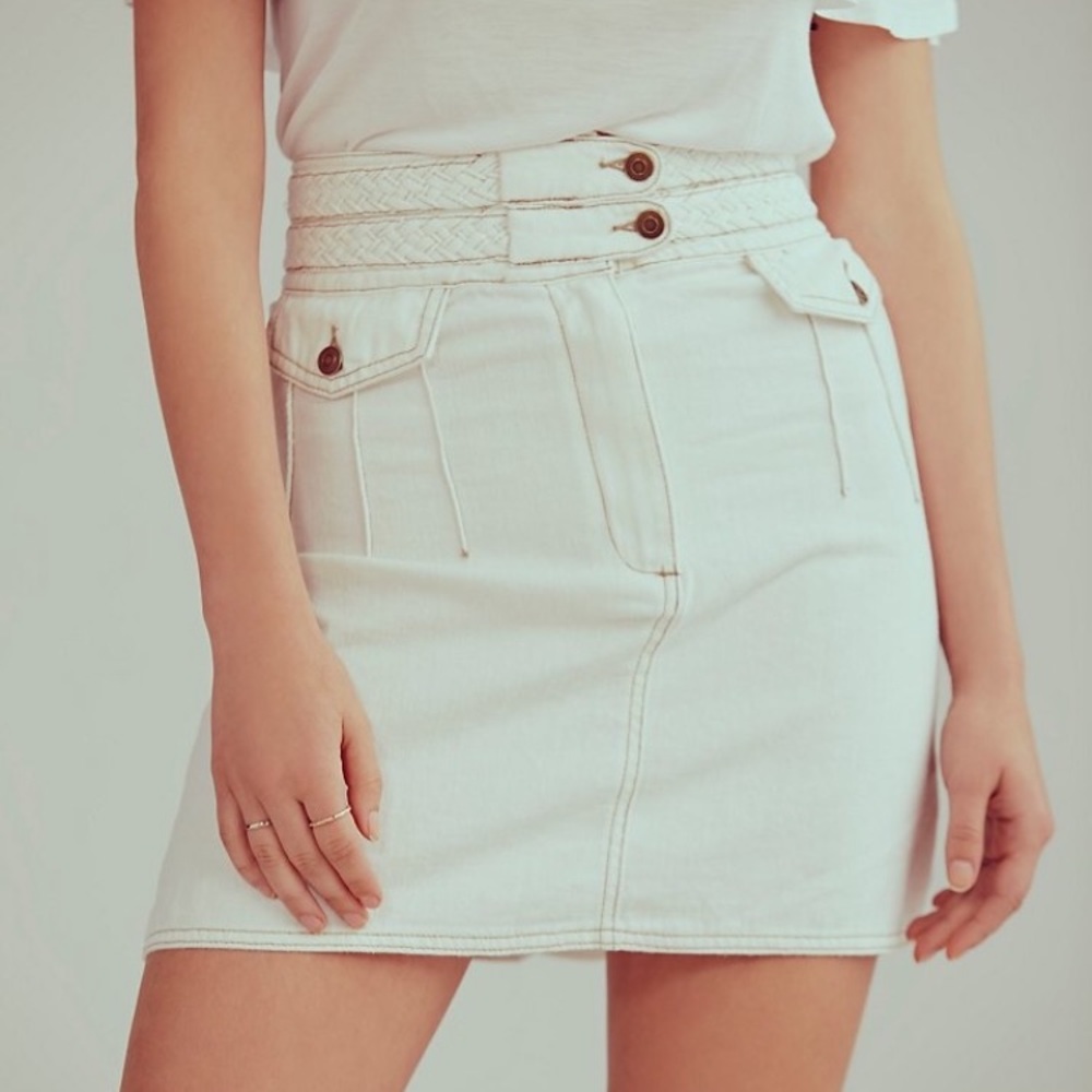 Free People Baby Braided Mini Denim Skirt - Picture 1 of 6